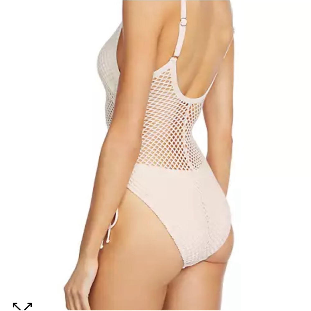 Robin Piccone Cream Textured Mesh One-Piece Swimsuit - Picture 2 of 5